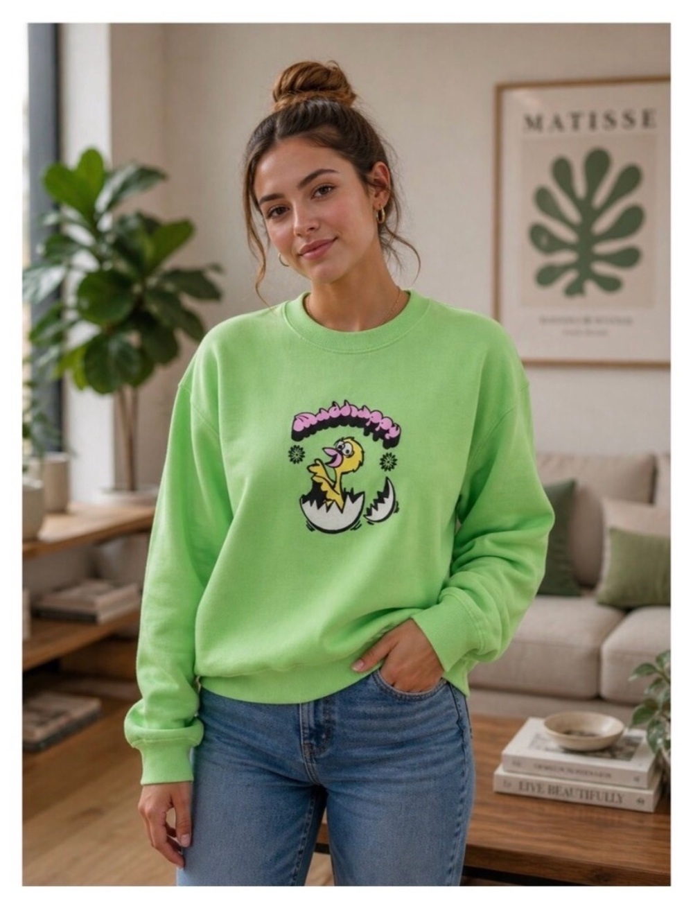 Rare MadHappy Green Graphic Hatching Chick Sweatshirt | Size Large